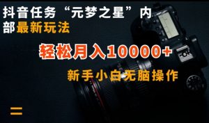抖音任务“元梦之星”内部最新玩法，新手小白无脑操作，轻松月入10000+【揭秘】-优品网赚资源库