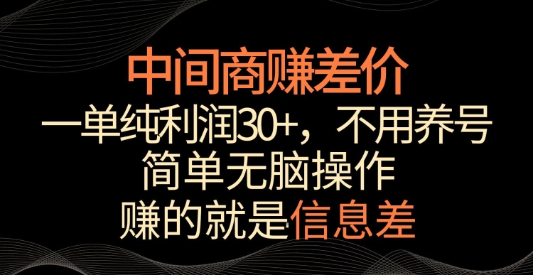 中间商赚差价，一单纯利润30+，简单无脑操作，赚的就是信息差，轻轻松松日入1000+【揭秘】-优品网赚资源库