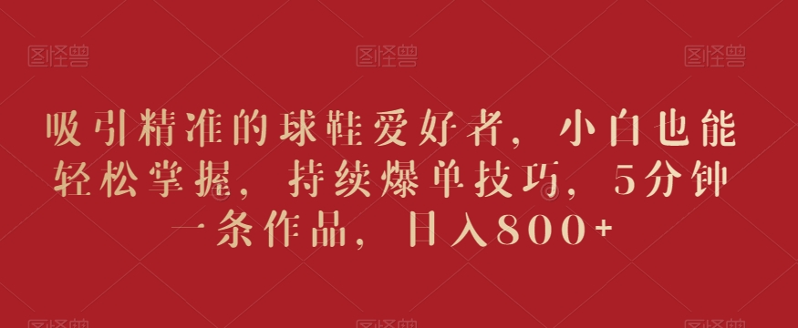 吸引精准的球鞋爱好者，小白也能轻松掌握，持续爆单技巧，5分钟一条作品，日入800+【揭秘】-优品网赚资源库