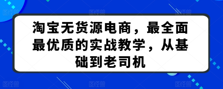 淘宝无货源电商,最全面最优质的实战教学,从基础到老司机-优品网赚资源库