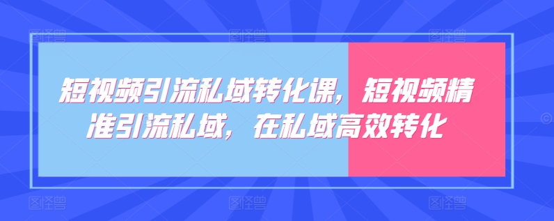 短视频引流私域转化课，短视频精准引流私域，在私域高效转化-优品网赚资源库
