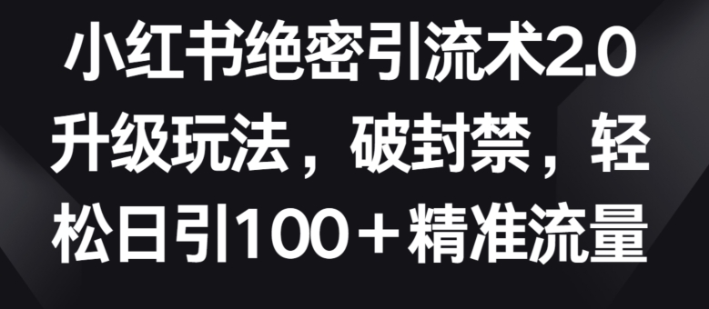 小红书绝密引流术2.0升级玩法,破封禁,轻松日引100+精准流量【揭秘】-优品网赚资源库