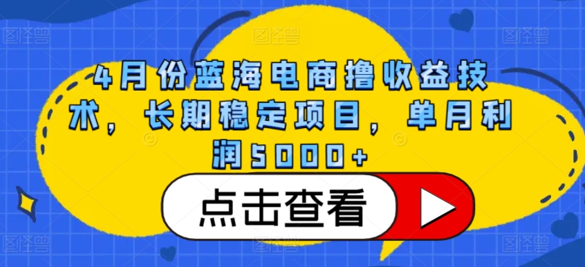 4月份蓝海电商撸收益技术，长期稳定项目，单月利润5000+【揭秘】-优品网赚资源库