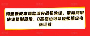 淘宝低成本爆款流实战私教课，帮助商家快速复制落地，0基础也可以轻松搞定电商运营-优品网赚资源库