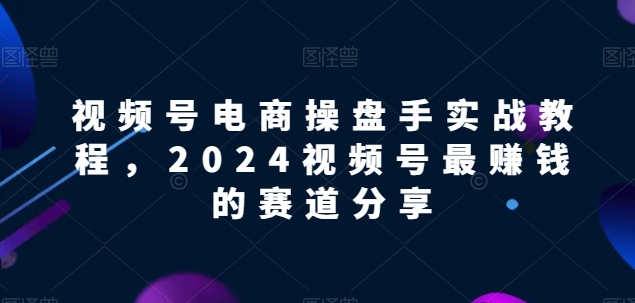 视频号电商实战教程，2024视频号最赚钱的赛道分享-优品网赚资源库