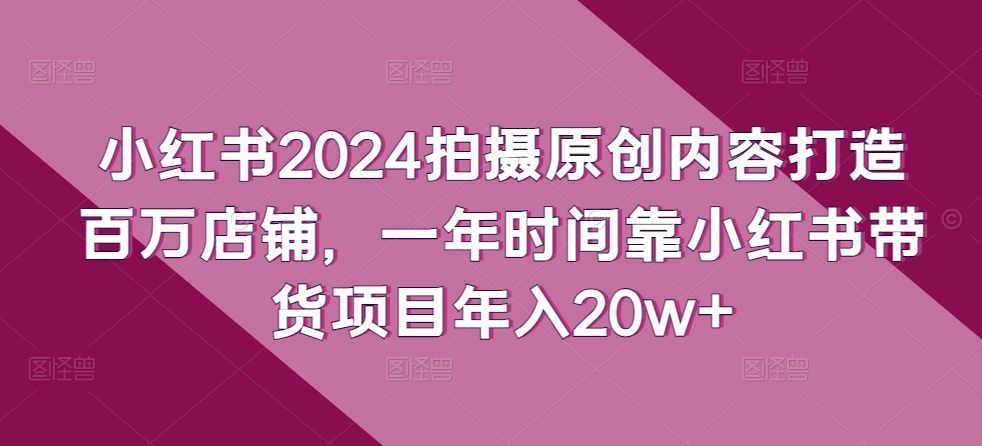 小红书2024拍摄原创内容打造百万店铺，一年时间靠小红书带货项目年入20w+-优品网赚资源库