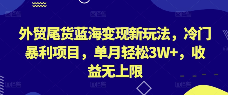 外贸尾货蓝海变现新玩法，冷门暴利项目，单月轻松3W+，收益无上限【揭秘】-优品网赚资源库