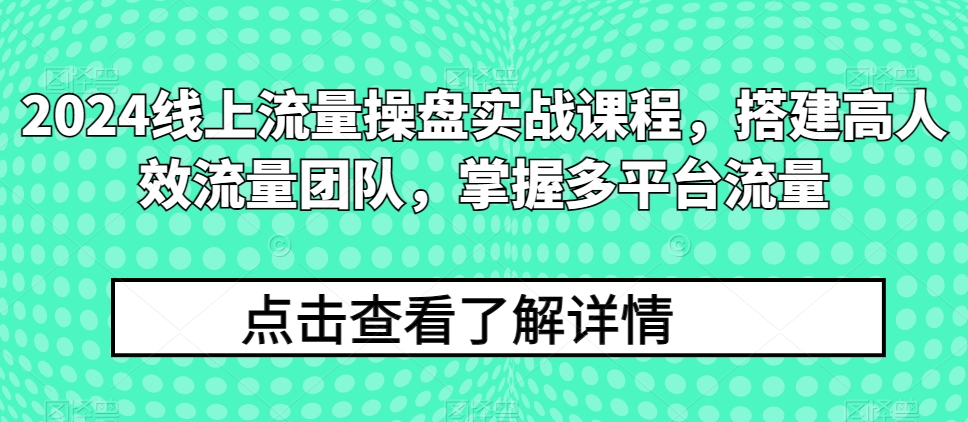 2024线上流量操盘实战课程，搭建高人效流量团队，掌握多平台流量-优品网赚资源库