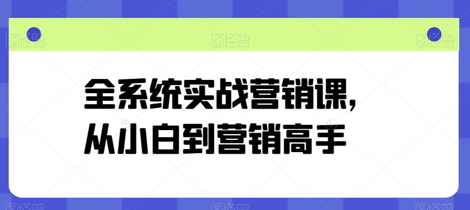 全系统实战营销课，从小白到营销高手-优品网赚资源库