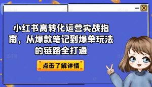 小红书高转化运营实战指南，从爆款笔记到爆单玩法的链路全打通-优品网赚资源库