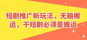 短剧推广新玩法，无脑搬运，干短剧必须是搬运【揭秘】-优品网赚资源库