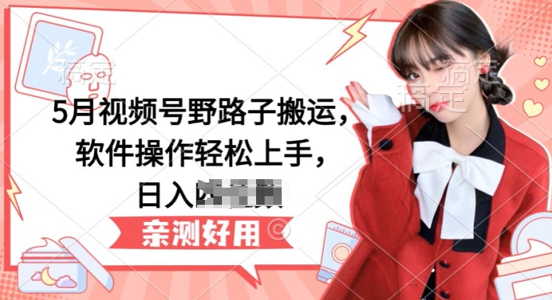 5月视频号野路子搬运，软件操作轻松上手，日入三位数【揭秘】-优品网赚资源库