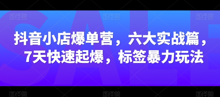 抖音小店爆单营,六大实战篇,7天快速起爆,标签暴力玩法-优品网赚资源库