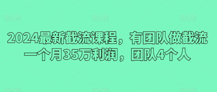2024最新截流课程，有团队做截流一个月35万利润，团队4个人-优品网赚资源库