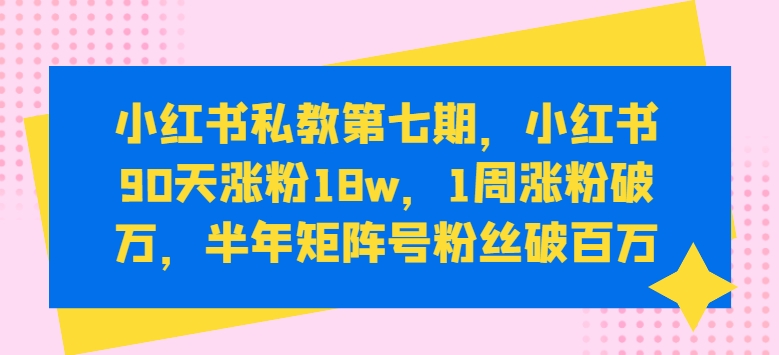 小红书私教第七期，小红书90天涨粉18w，1周涨粉破万，半年矩阵号粉丝破百万-优品网赚资源库