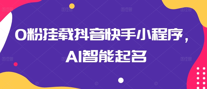 0粉挂载抖音快手小程序，AI智能起名-优品网赚资源库