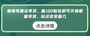 视频号搬运带货,满100粉丝即可开通橱窗带货,玩法非常暴力【揭秘】-优品网赚资源库