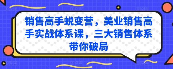 销售高手蜕变营，美业销售高手实战体系课，三大销售体系带你破局-优品网赚资源库
