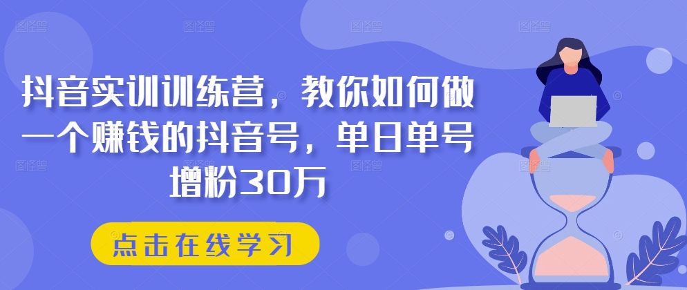 抖音实训训练营，教你如何做一个赚钱的抖音号，单日单号增粉30万-优品网赚资源库