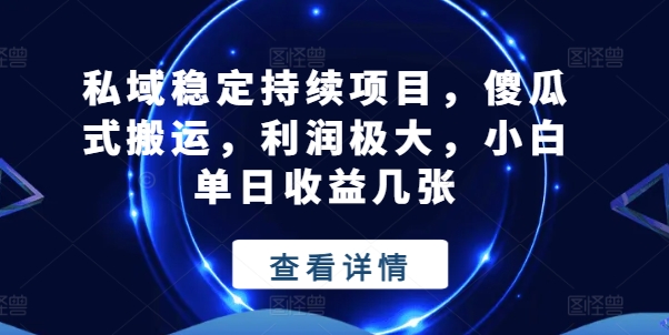 私域稳定持续项目，傻瓜式搬运，利润极大，小白单日收益几张【揭秘】-优品网赚资源库