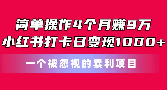 简单操作4个月赚9w，小红书打卡日变现1k，一个被忽视的暴力项目【揭秘】-优品网赚资源库