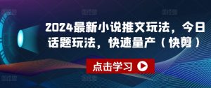 2024最新小说推文玩法，今日话题玩法，快速量产(快剪)-优品网赚资源库