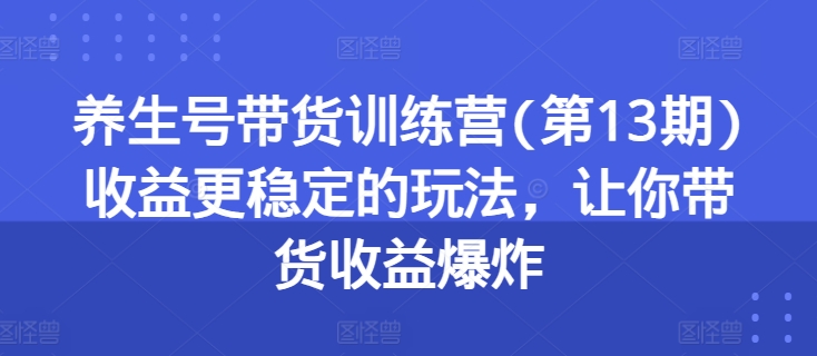 养生号带货训练营(第13期)收益更稳定的玩法，让你带货收益爆炸-优品网赚资源库