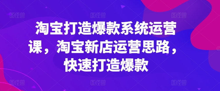 淘宝打造爆款系统运营课,淘宝新店运营思路,快速打造爆款-优品网赚资源库