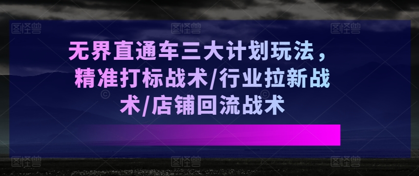 无界直通车三大计划玩法，精准打标战术/行业拉新战术/店铺回流战术-优品网赚资源库