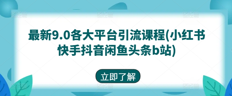 最新9.0各大平台引流课程(小红书快手抖音闲鱼头条b站)-优品网赚资源库