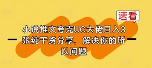 小说推文夸克UC大佬日入3张纯干货分享,解决你的所以问题-优品网赚资源库