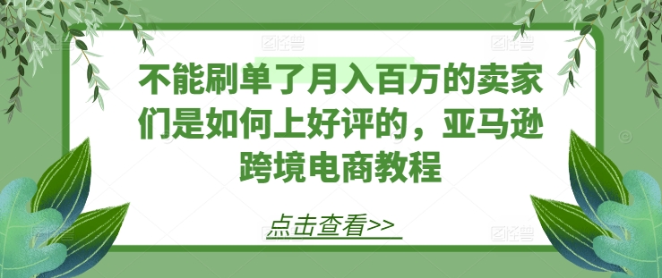 不能刷单了月入百万的卖家们是如何上好评的,亚马逊跨境电商教程-优品网赚资源库