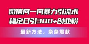 微信问一问暴力引流术，稳定日引300+创业粉，最新方法，条条爆款【揭秘】-优品网赚资源库