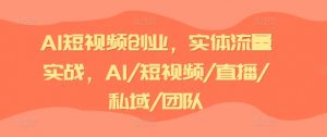 AI短视频创业，实体流量实战，AI/短视频/直播/私域/团队-优品网赚资源库