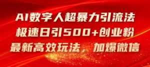 AI数字人超暴力引流法，极速日引500+创业粉，最新高效玩法，加爆微信【揭秘】-优品网赚资源库