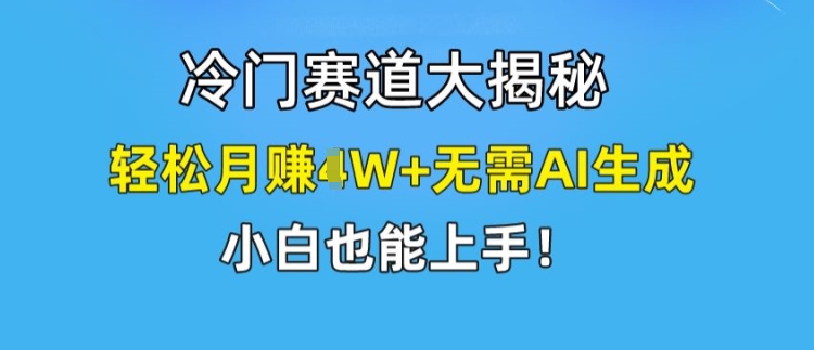 冷门赛道大揭秘，轻松月赚1W+无需AI生成，小白也能上手【揭秘】-优品网赚资源库