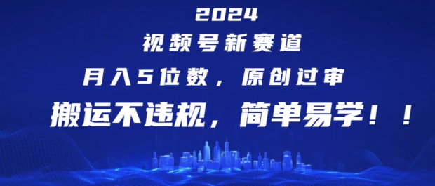 2024视频号新赛道，月入5位数+，原创过审，搬运不违规，简单易学【揭秘】-优品网赚资源库