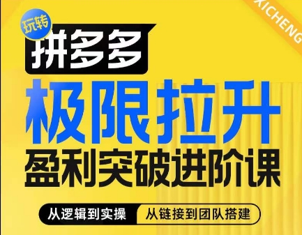拼多多极限拉升盈利突破进阶课，​从算法到玩法，从玩法到团队搭建，体系化系统性帮助商家实现利润提升-优品网赚资源库
