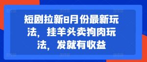 短剧拉新8月份最新玩法，挂羊头卖狗肉玩法，发就有收益-优品网赚资源库
