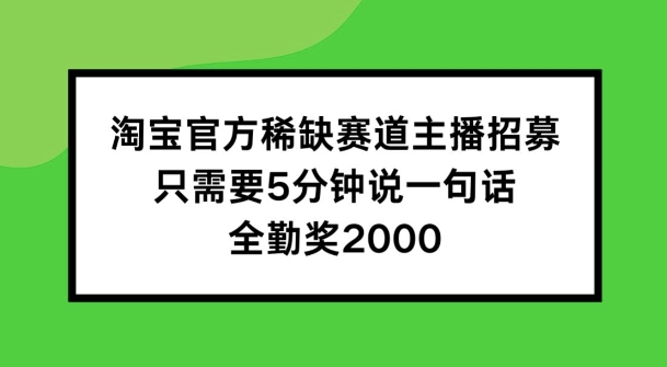 淘宝官方稀缺赛道主播招募 ，只需要5分钟说一句话， 全勤奖2000【揭秘】-优品网赚资源库