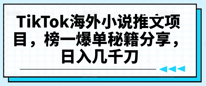 TikTok海外小说推文项目，榜一爆单秘籍分享，日入几千刀-优品网赚资源库