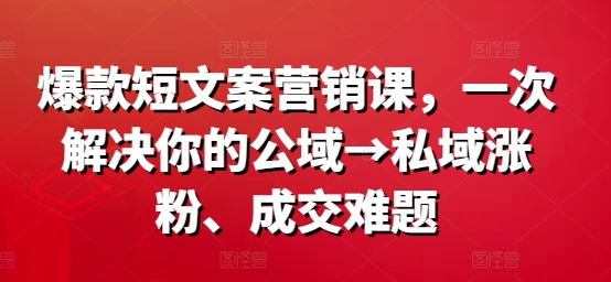 爆款短文案营销课,一次解决你的公域→私域涨粉、成交难题-优品网赚资源库