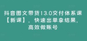 抖音图文带货13.0交付体系课【新课】，快速出单拿结果，高效做账号-优品网赚资源库