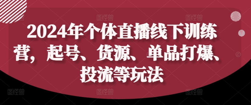2024年个体直播训练营，起号、货源、单品打爆、投流等玩法-优品网赚资源库