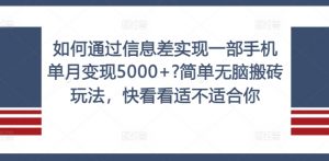 如何通过信息差实现一部手机单月变现5000+?简单无脑搬砖玩法，快看看适不适合你【揭秘】-优品网赚资源库