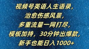 视频号英语人生语录，多重流量一网打尽，模板加持，30分钟出爆款，新手也能日入1000+【揭秘】-优品网赚资源库