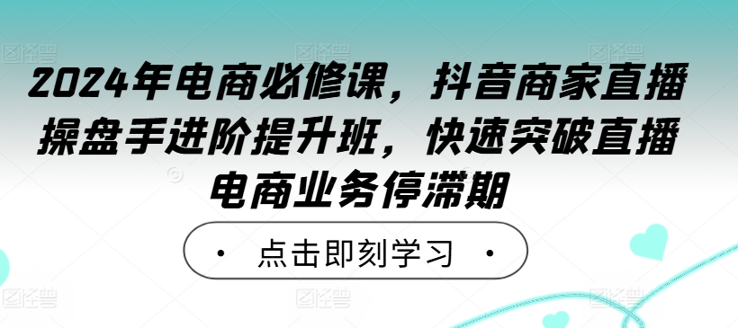 2024年电商必修课，抖音商家直播操盘手进阶提升班，快速突破直播电商业务停滞期-优品网赚资源库