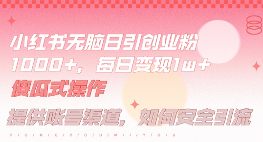 小红书无脑每日引流创业粉500+，小白每天只花半小时，躺赚长尾收益【揭秘】-优品网赚资源库