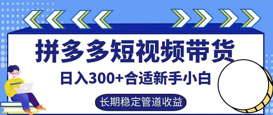 拼多多短视频带货日入300+有长期稳定被动收益，合适新手小白【揭秘】-优品网赚资源库