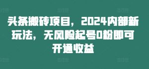 头条搬砖项目，2024内部新玩法，无风险起号0粉即可开通收益-优品网赚资源库